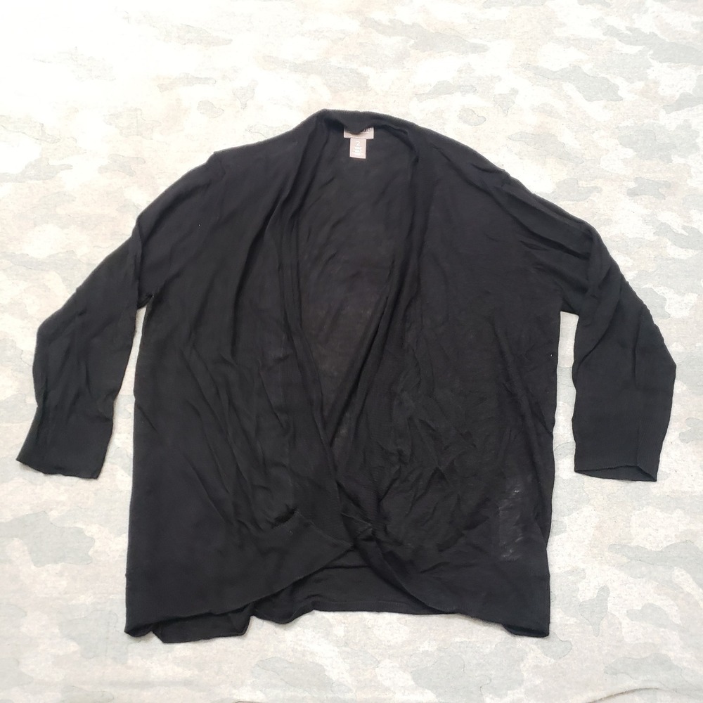 Chico's Cardigan Sweater Women 2 Black Open Front Minimalist